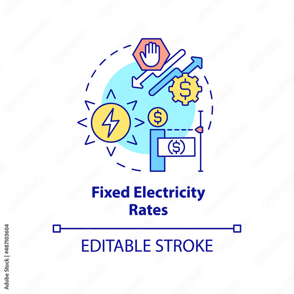 Fixed electricity rates concept icon. Monthly price for electric energy. Pros of PPA abstract idea thin line illustration. Isolated outline drawing. Editable stroke. Arial, Myriad Pro-Bold fonts used