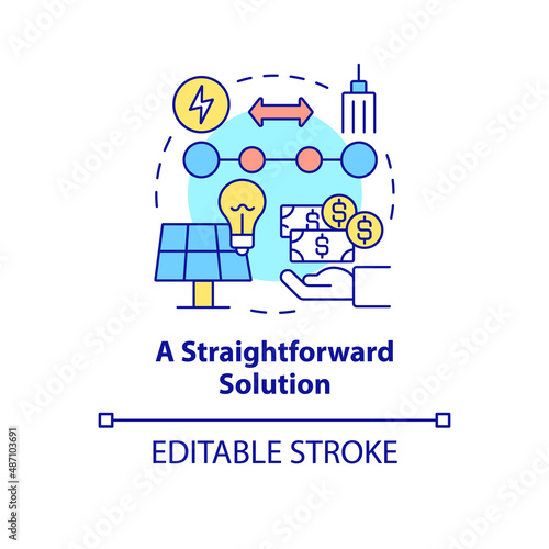 Straightforward solution concept icon. Access to solar energy. Pros of PPA abstract idea thin line illustration. Isolated outline drawing. Editable stroke. Arial, Myriad Pro-Bold fonts used