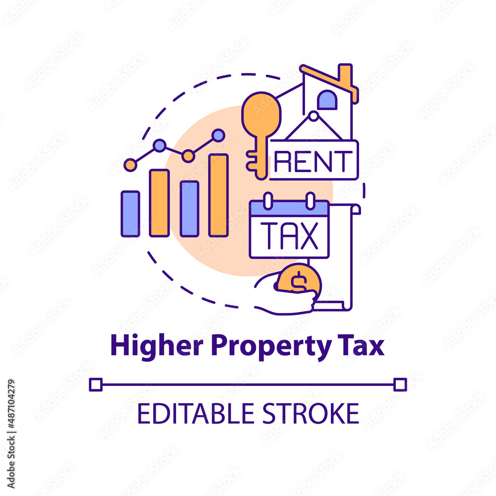 Higher property tax concept icon. Rent payment costs. PPA disadvantage abstract idea thin line illustration. Isolated outline drawing. Editable stroke. Arial, Myriad Pro-Bold fonts used