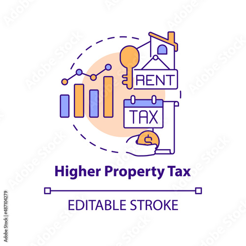 Higher property tax concept icon. Rent payment costs. PPA disadvantage abstract idea thin line illustration. Isolated outline drawing. Editable stroke. Arial, Myriad Pro-Bold fonts used