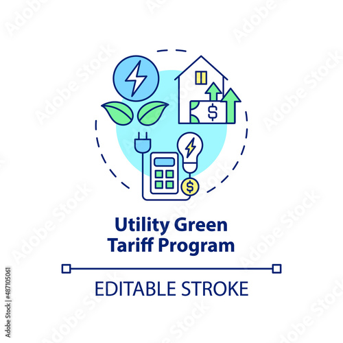 Utility Green Tariff program concept icon. Sustainable energy sell. Type of PPA abstract idea thin line illustration. Isolated outline drawing. Editable stroke. Arial, Myriad Pro-Bold fonts used