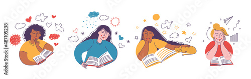 Young women reading and studying