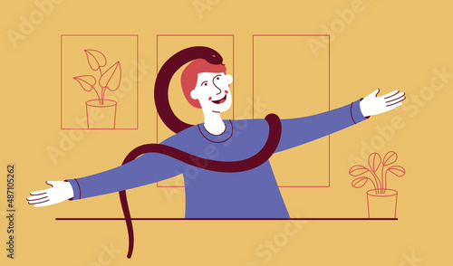 Happy pet owner boy with a snake