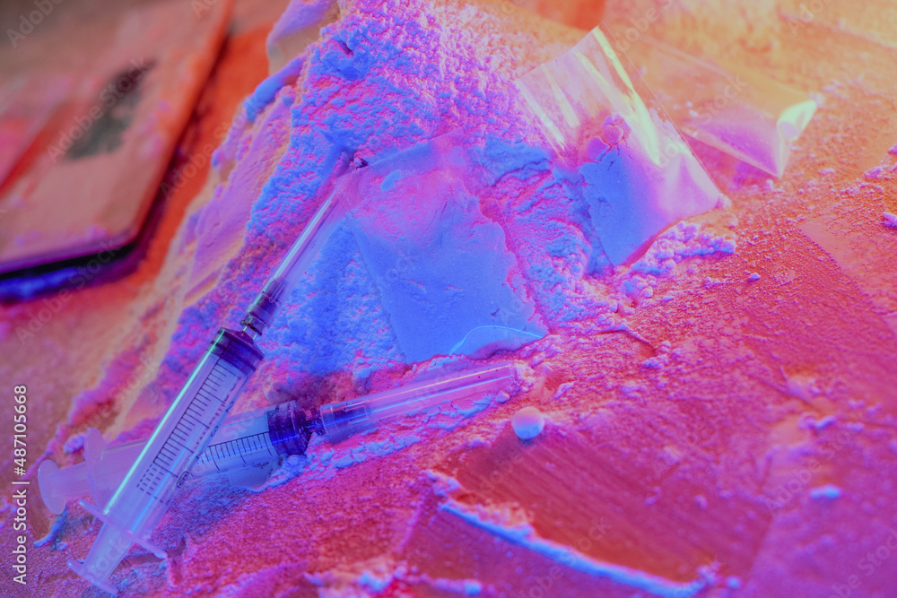 Drugs, drug dealer's house. Cocaine packaged in sachets, scales