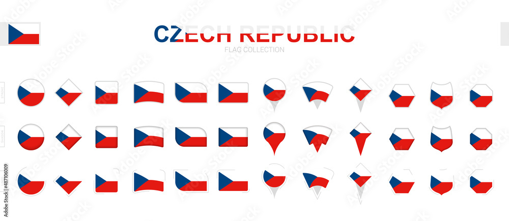 Obraz premium Large collection of Czech Republic flags of various shapes and effects.
