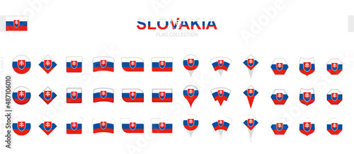 Large collection of Slovakia flags of various shapes and effects.