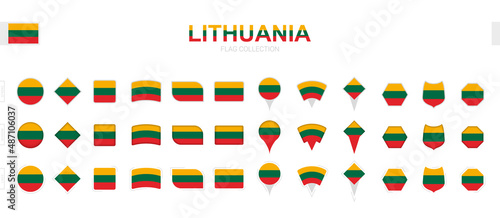Large collection of Lithuania flags of various shapes and effects.