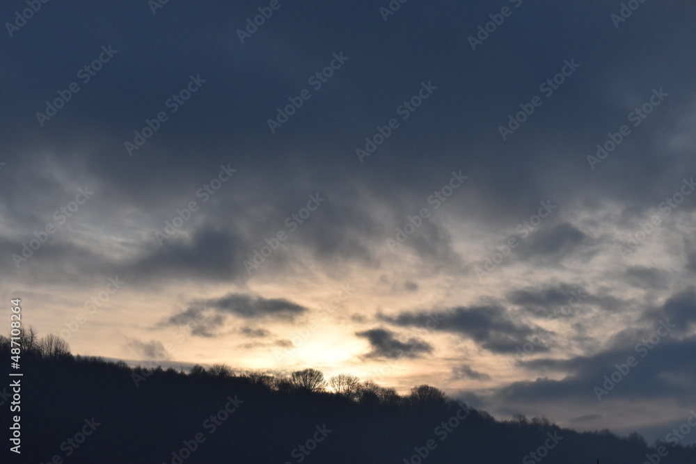 winter foggy sunrise