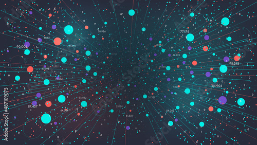 Futuristic method of analyzing and sorting large databases, visualization of digital information flow, technological analytics of world streaming networks, big data vector tunnel