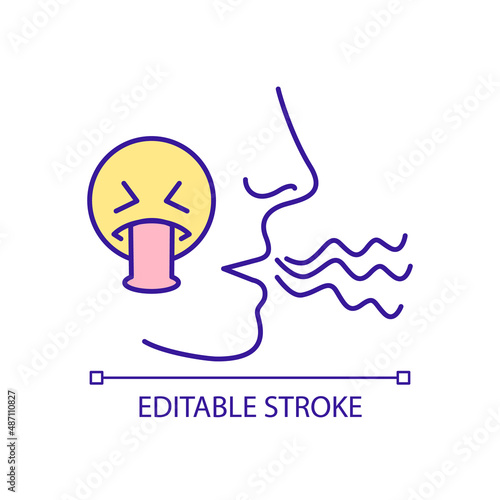 Bad breath from mouth RGB color icon. Gum disease symptom. Poor oral hygiene. Bacteria accumulation. Isolated vector illustration. Simple filled line drawing. Editable stroke. Arial font used