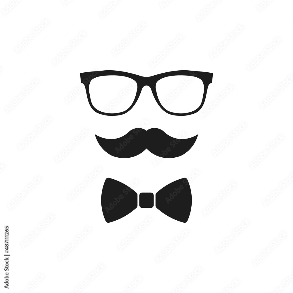 Fototapeta premium Glasses, mustache and bow tie icon. Vector. Flat design. 