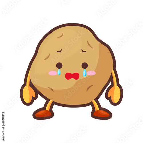 涙を流すかわいいじゃがいものキャラクターのイラスト