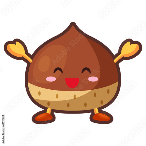 両手を挙げて喜ぶかわいい栗のキャラクターのイラスト