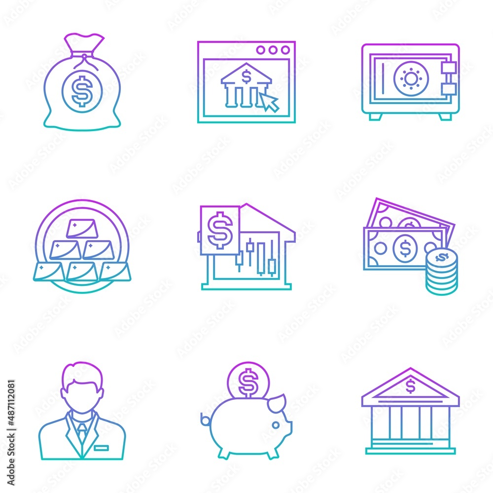 gradient line finance related icons, simple graphic elements for web and mobile