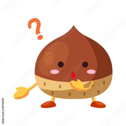 不思議そうな顔をしたかわいい栗のキャラクターのイラスト
