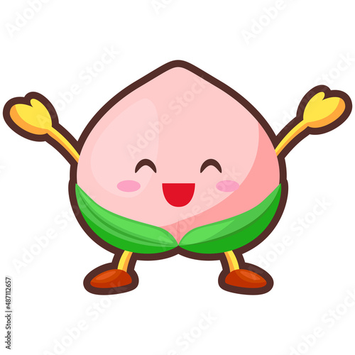 両手を挙げて喜ぶかわいい桃のキャラクターのイラスト