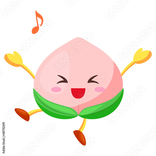 とても喜んでいるかわいい桃のキャラクターのイラスト