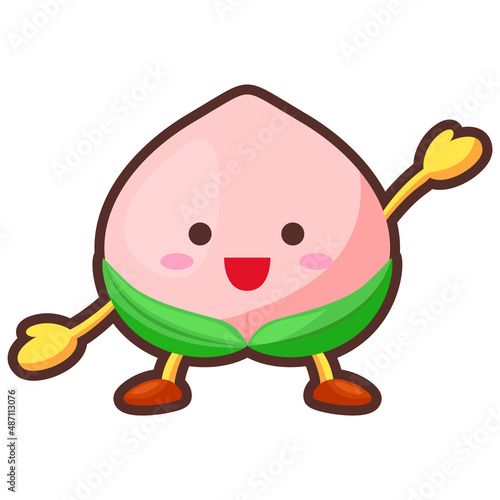 片手を挙げるかわいい桃のキャラクターのイラスト