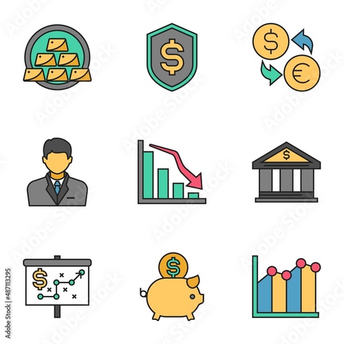 multicolor finance related icons, simple graphic elements for web and mobile