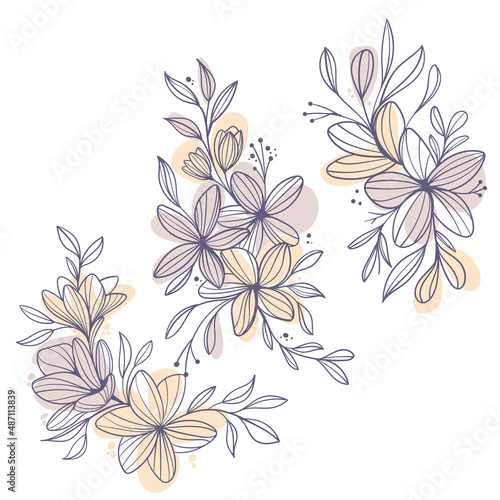 Set of flowers continuous Line art with abstract shape in a modern trendy style. Vector for Beauty Concept  t-Shirt Print  postcard  poster