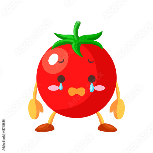 涙を流しているかわいいミニトマトのキャラクターのイラスト