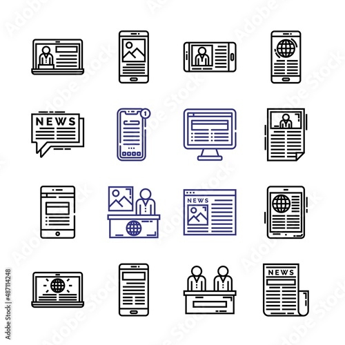 newscaster Icon Set with line icons. Modern Thin Line Style. Suitable for Web and Mobile Icon. Vector illustration EPS 10.