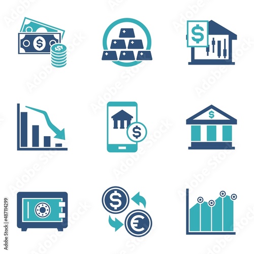 two color finance related icons, simple graphic elements for web and mobile