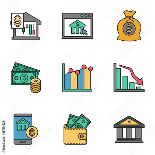 multicolor finance related icons, simple graphic elements for web and mobile