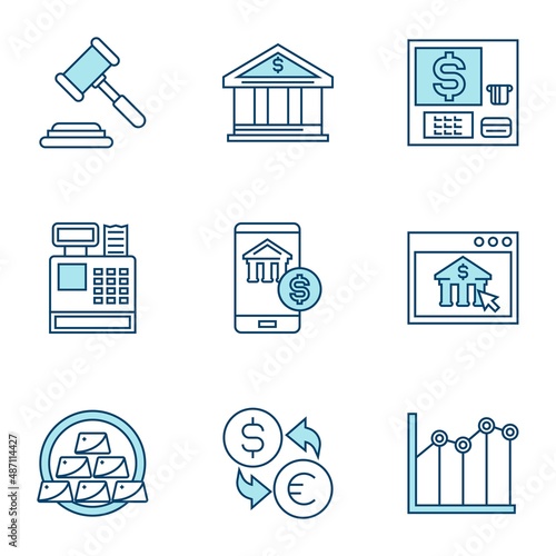 line blue finance related icons, simple graphic elements for web and mobile