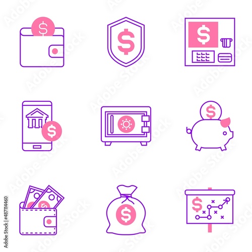 line filled finance related icons, simple graphic elements for web and mobile