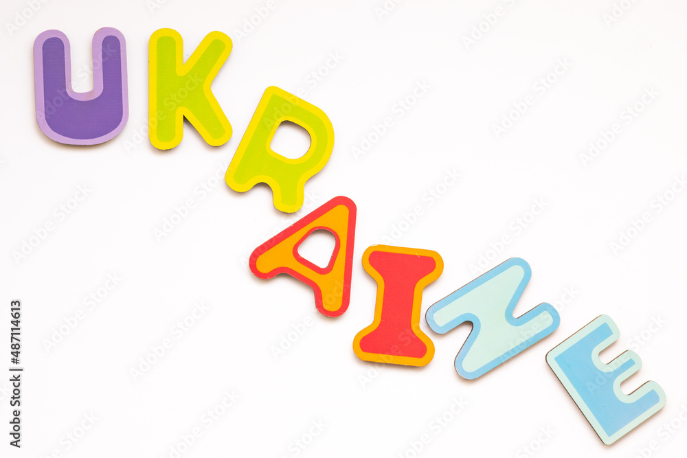 Ukraine text made of toy letters falling apart - a concept of Russia attack on Ukraine and World War 3 thread in Europe. Ukraine text made of toy letters falling apart - a concept of Russia attack on Ukraine and World War 3 thread in Europe.