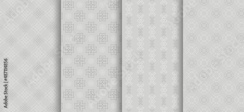 Set of seamless patterns on gray background, vector