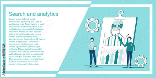 Search and analytics.Analysis of business operations, infestations in financial exchanges.An illustration in the style of a green landing page.