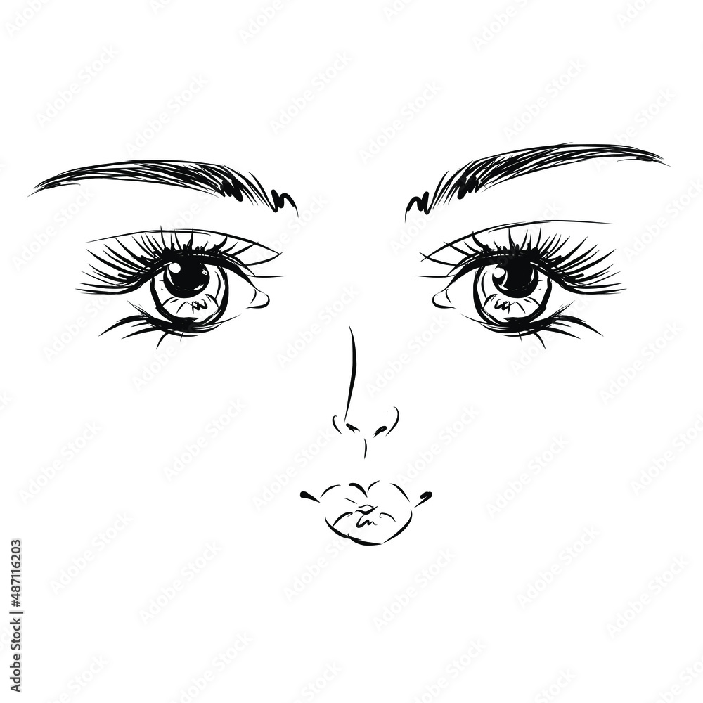 Beautiful face of a young girl. Fashion woman vector sketch Beautiful face of a young girl. Fashion woman vector sketch