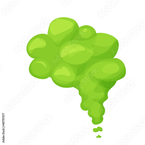 Green smell steam, toxic stink smoke, dust cloud or fart in comic cartoon style isolated on white background. Bad aroma scent.