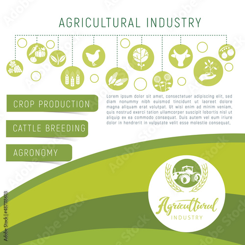 Banner of the agricultural concept with farm icons. Vector rural background for leaflet or booklet design.
