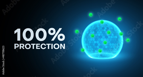 Realistic protective bubble neon horizontal banner with place for text vector illustration