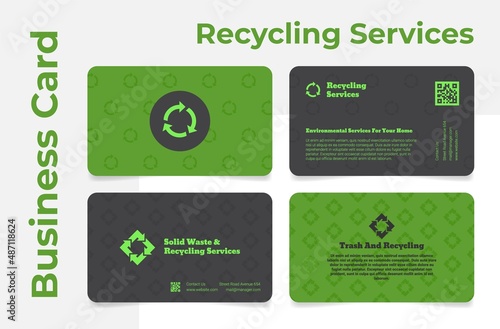 Collection recycling waste ecology management services business card vector illustration