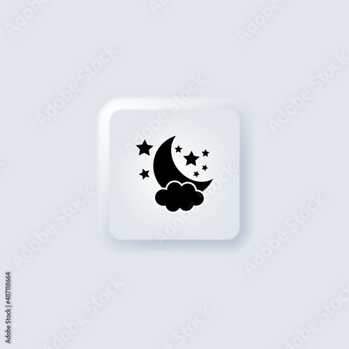 Simple weather icon with half moon or waning crescent with stars in cloudy sky. Symbol of night time in line art style. Linear flat vector illustration isolated on white background eomorphism