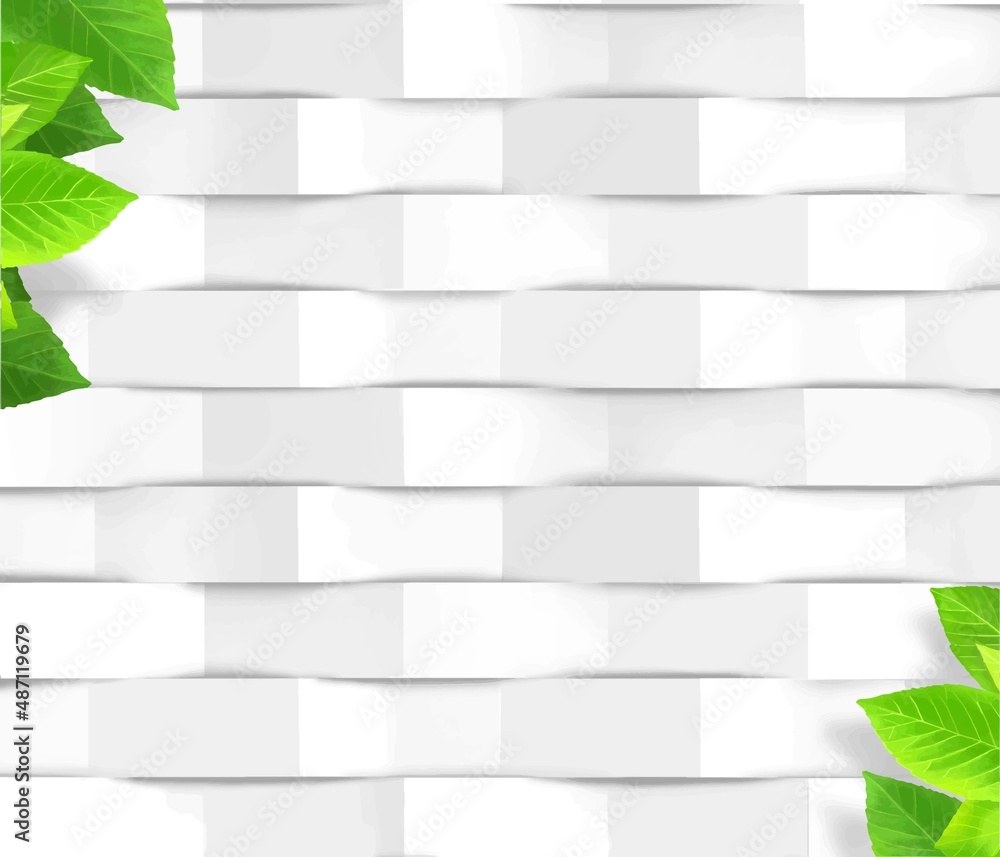 緑の植物の葉っぱと抽象的な白い紙の立体グラフィックデザインイラスト壁紙ベクター素材 Stock ベクター Adobe Stock