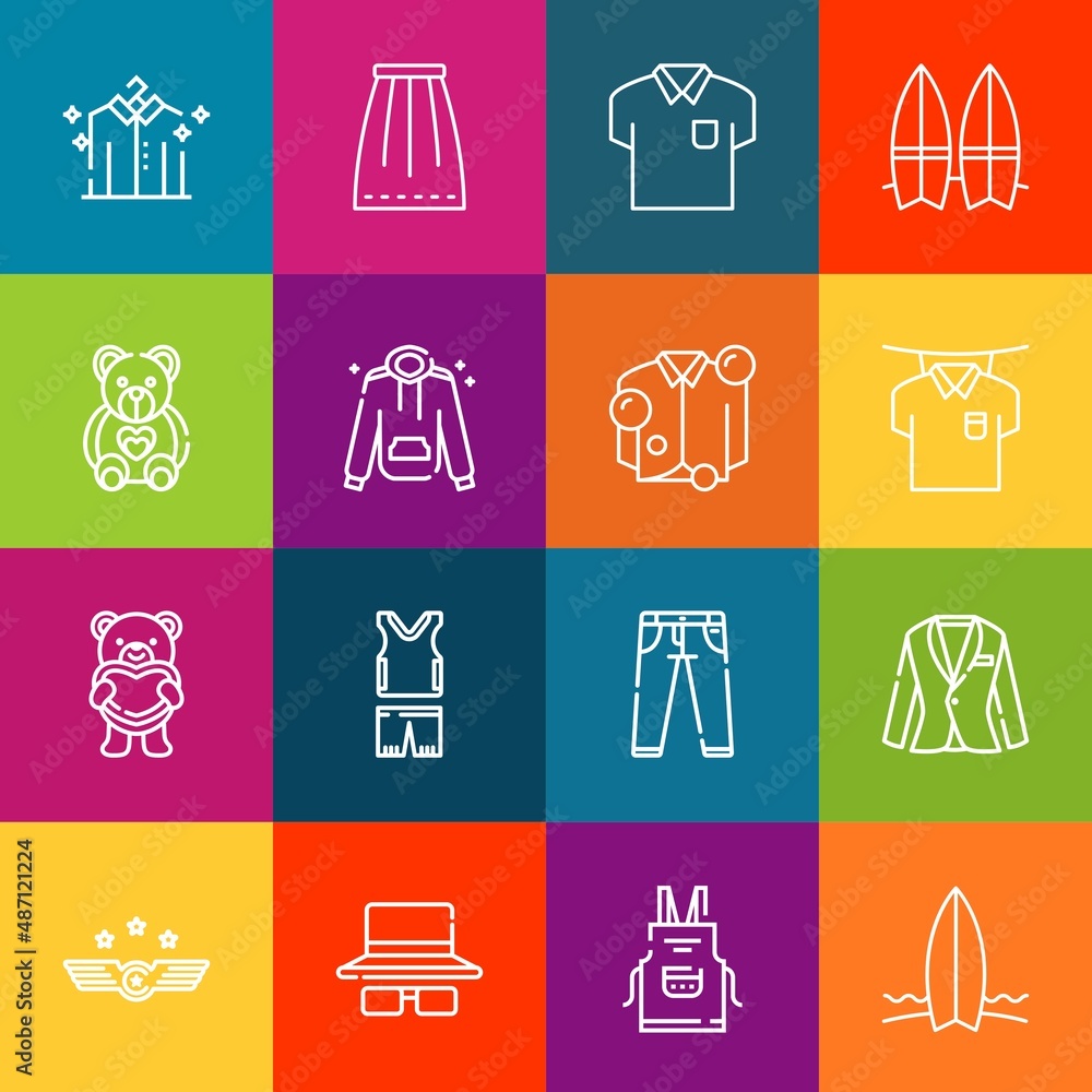 Modern thin line icons set of apparel elements. Premium quality outline symbol collection. Simple mono linear pictogram pack. Stroke vector logo concept for web graphics Modern thin line icons set of apparel elements. Premium quality outline symbol collection. Simple mono linear pictogram pack. Stroke vector logo concept for web graphics