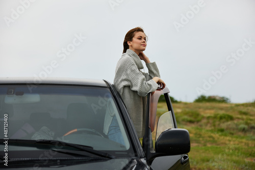 portrait of a woman near car travel nature trip Lifestyle