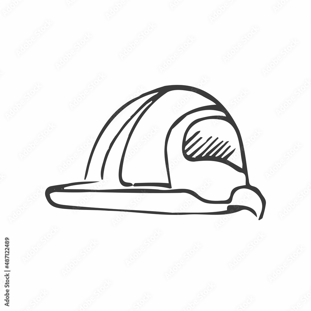 Fototapeta premium Engineer helmet hand drawn outline doodle icon. Hard hat vector sketch illustration for print, web, mobile and infographics isolated on white background. Manufacturing and consrtuction concept.