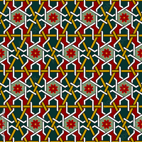 Red Flower on Green Yellow ...