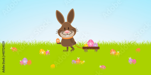 Osterhase Handwagen Wiese Ostereier