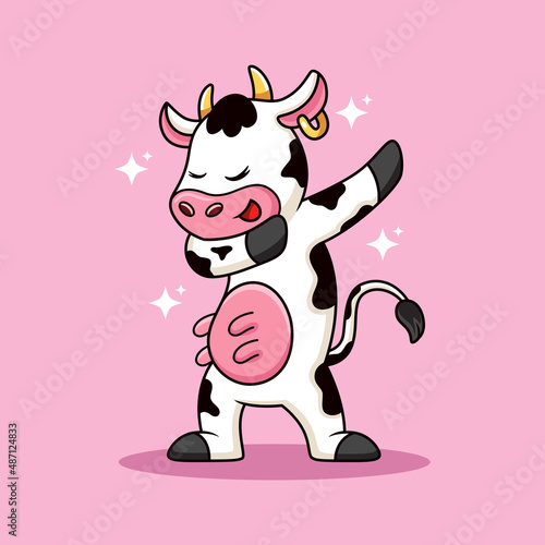 Cute dabbing cow cartoon. Animal vector icon illustration, isolated on premium vector