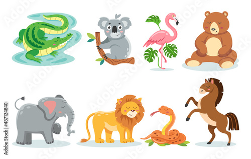 Cute wild animal cartoon. Animal vector icon illustration, isolated on premium vector