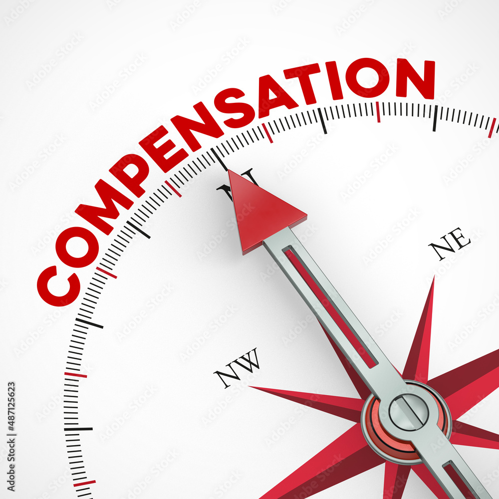 Kompass zeigt auf roten Schriftzug Compensation Stock Illustration