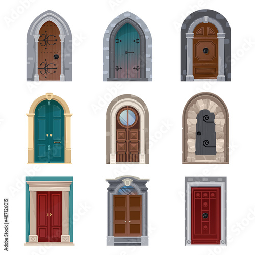 Old doors, castle gates, medieval palace entrances