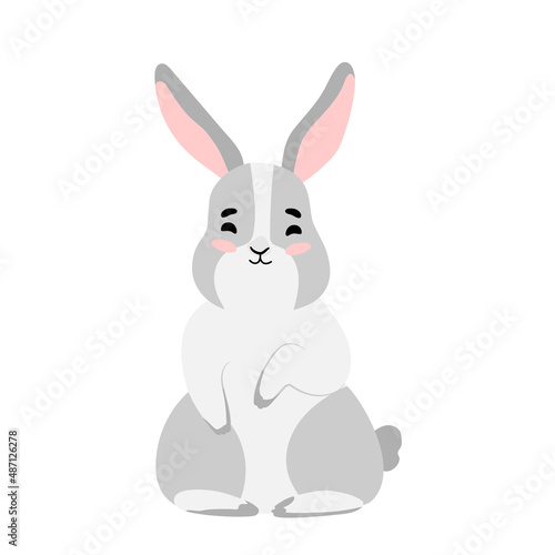 Cute Bunny isolated vector Illustration. Happy Easter design. Grey rabbit in cartoon style for baby t-shirt print  fashion print design  kids wear  baby shower celebration greeting and invitation card